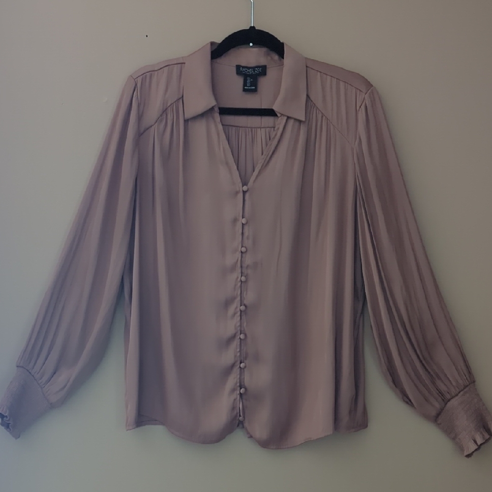 Rachel Zoe Dusty Mauve Button-Front Pleated Blouse